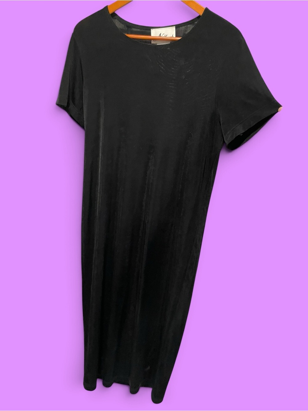 Vintage 90s slinky black jersey maxi dress flowy casual classic whimsigoth
